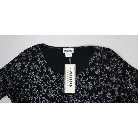 VINTAGE 90S - BLACK SLINKY TEXTURED GLITTER SPARKLE TOP - WESTERN CONNECTION - L - Picture 4 of 7